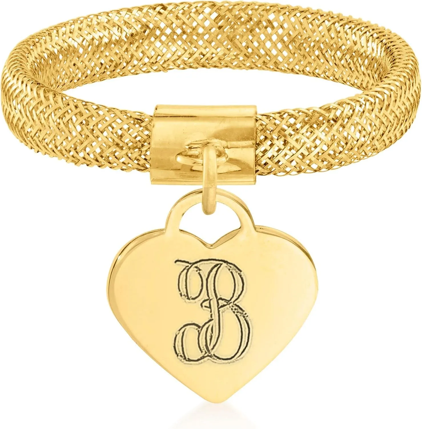 Ross-Simons Italian 14kt Yellow Gold Personalized Heart Mesh Ring