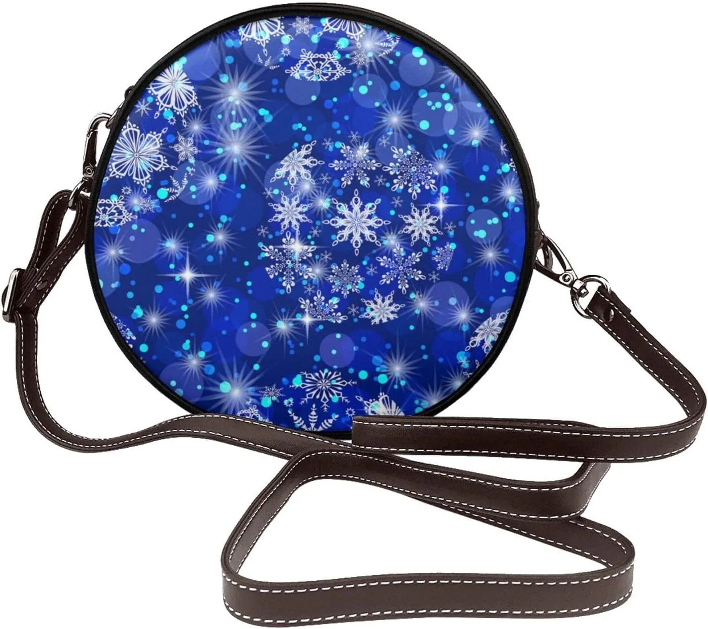 Round Crossbody Bag for Women, PU Leather Shoulder Bag with Strap
