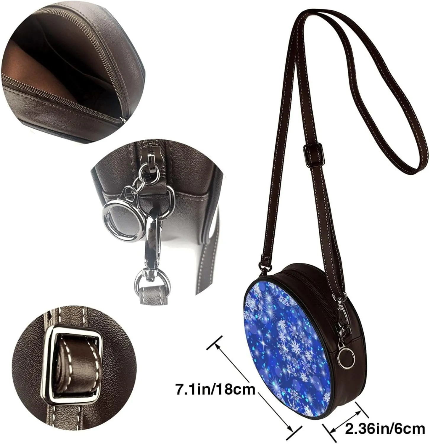 Round Crossbody Bag for Women, PU Leather Shoulder Bag with Strap