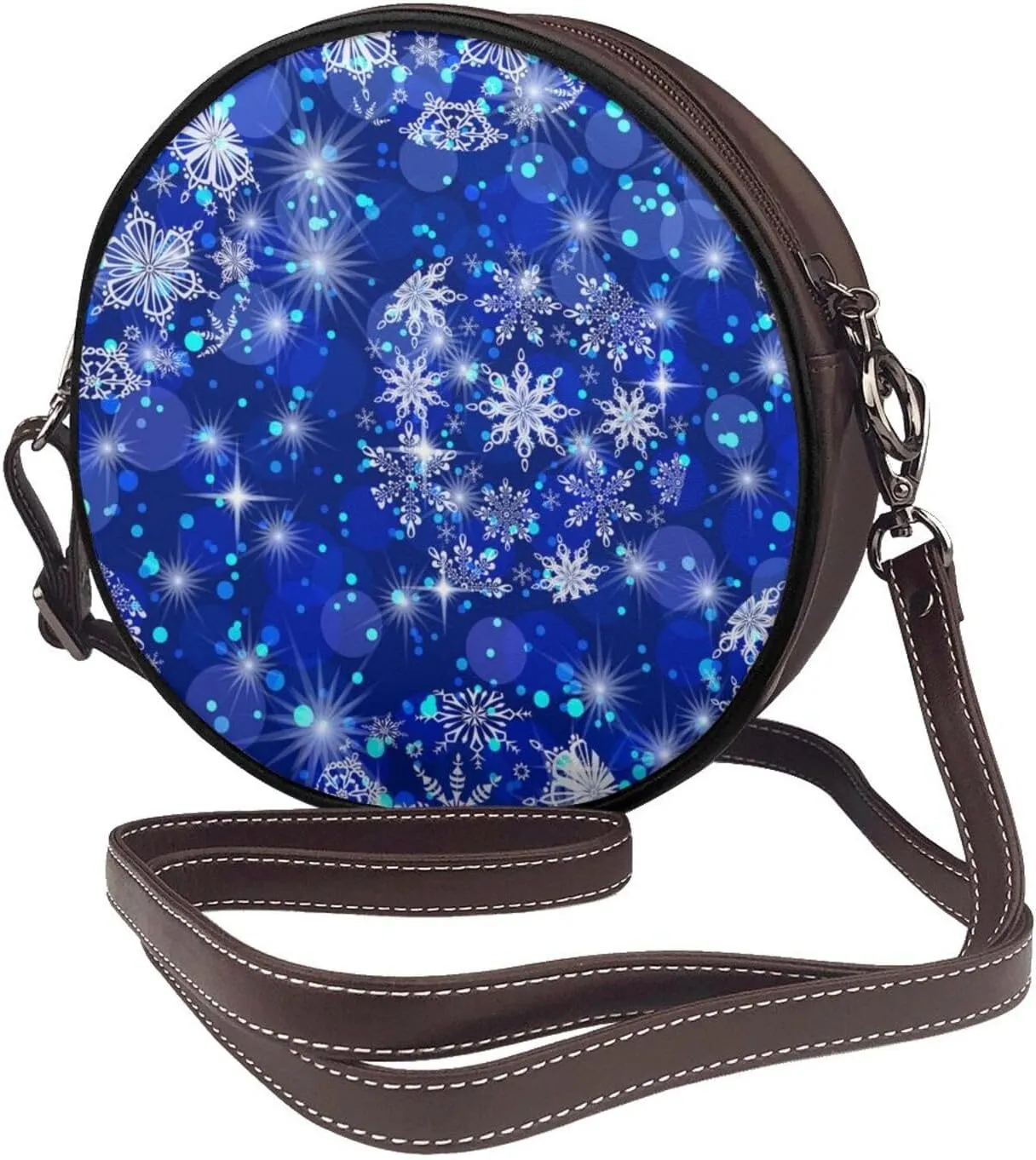 Round Crossbody Bag for Women, PU Leather Shoulder Bag with Strap