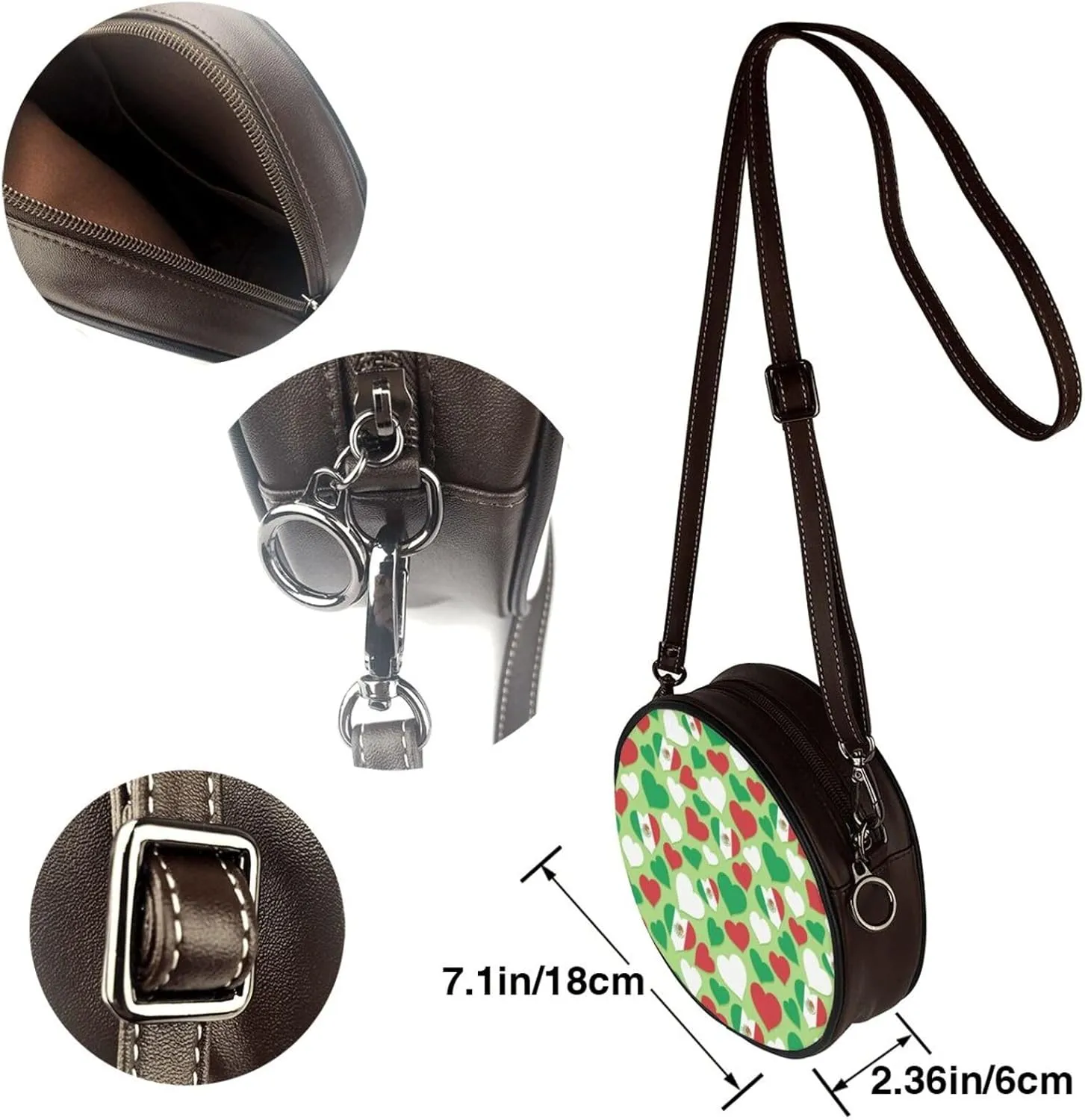 Round Crossbody Bag for Women, PU Leather Shoulder Bag with Strap