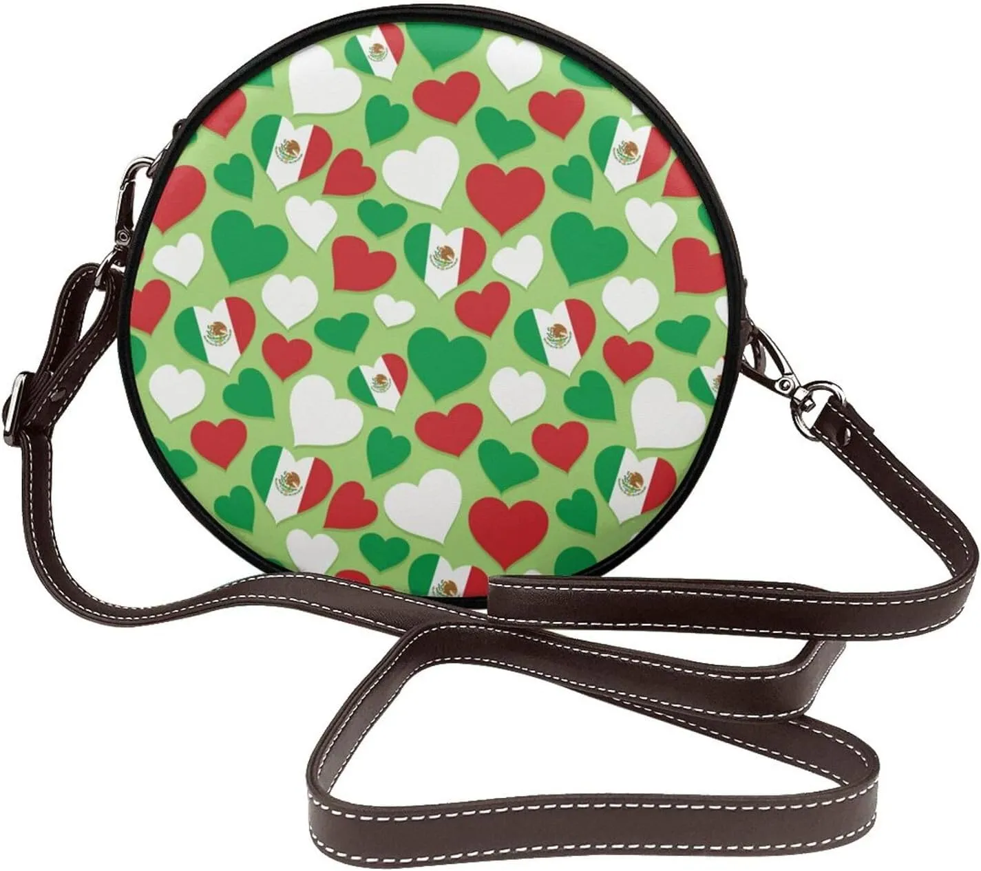 Round Crossbody Bag for Women, PU Leather Shoulder Bag with Strap