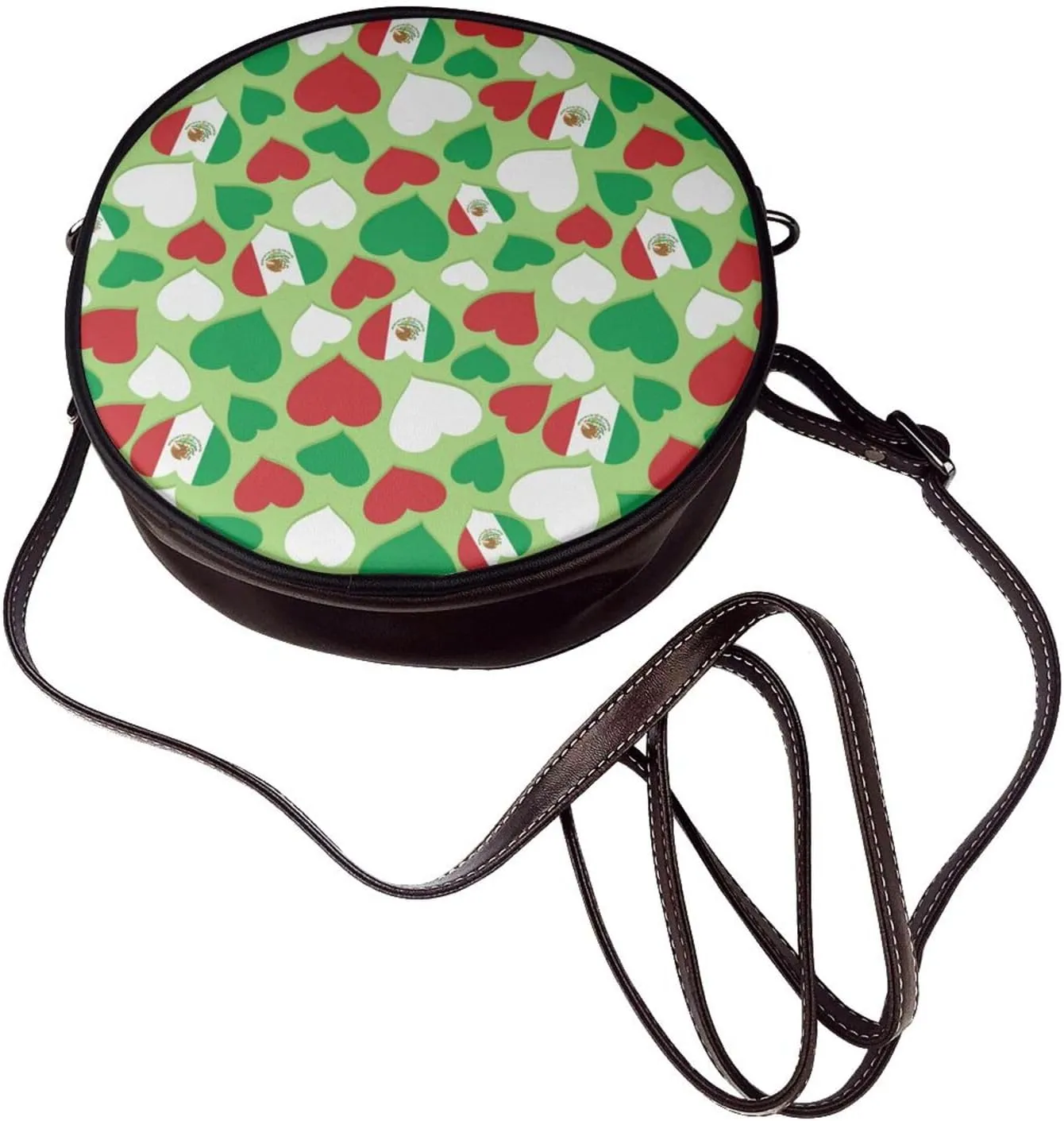Round Crossbody Bag for Women, PU Leather Shoulder Bag with Strap