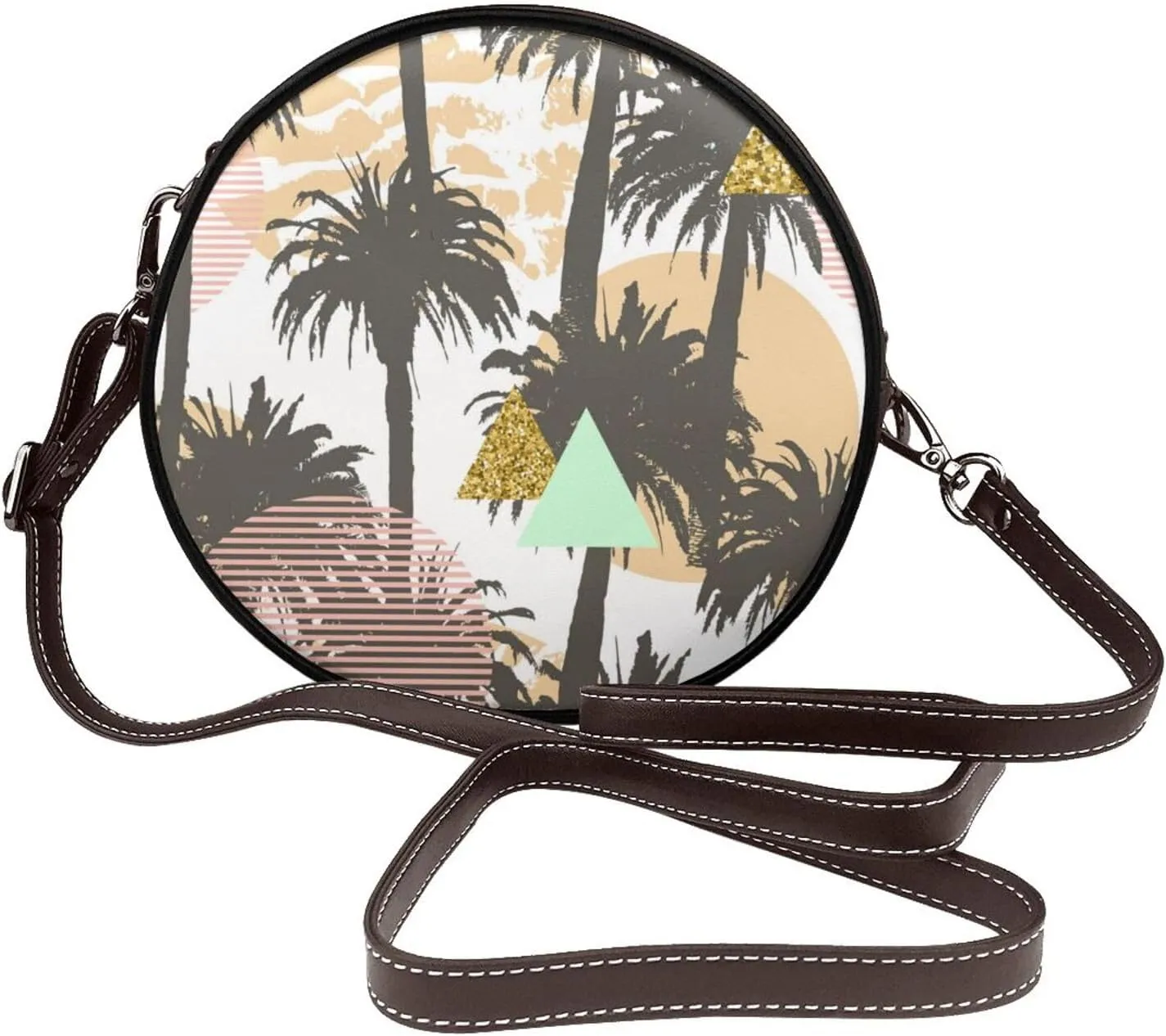 Round Faux Leather Crossbody Shoulder Sling Bag for Women