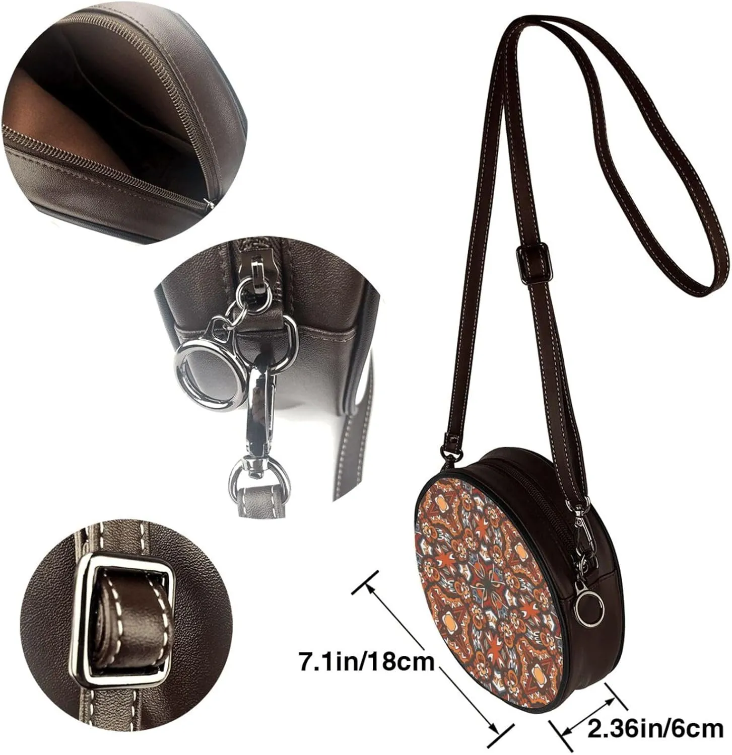 Round Faux Leather Crossbody Shoulder Sling Bag for Women