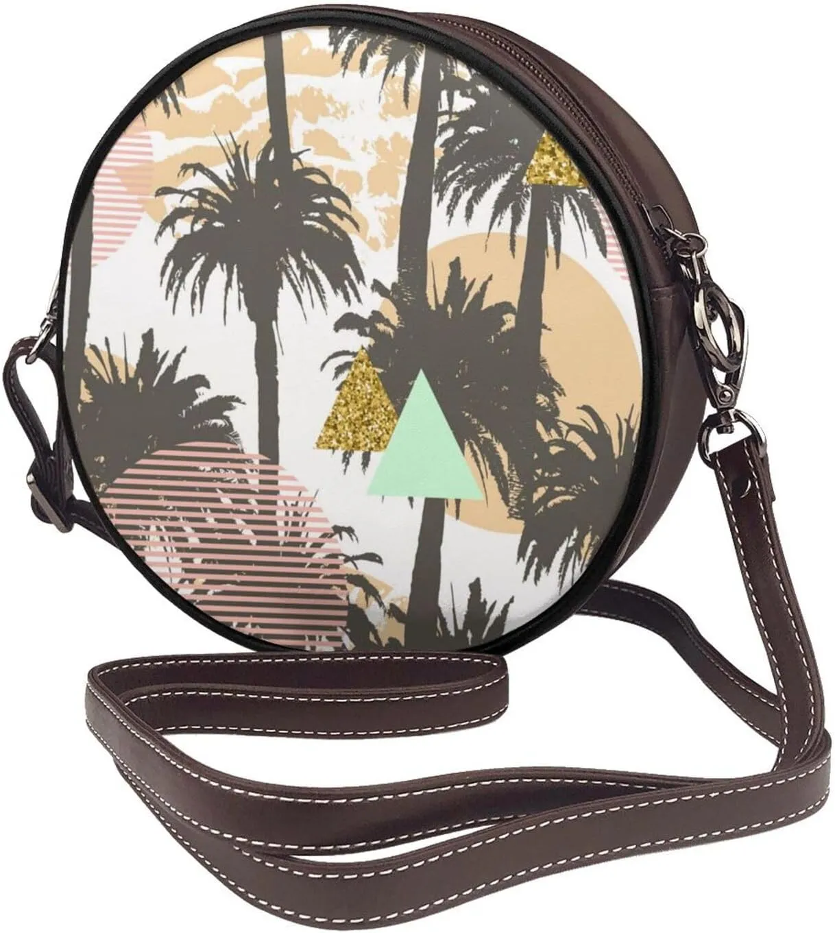 Round Faux Leather Crossbody Shoulder Sling Bag for Women