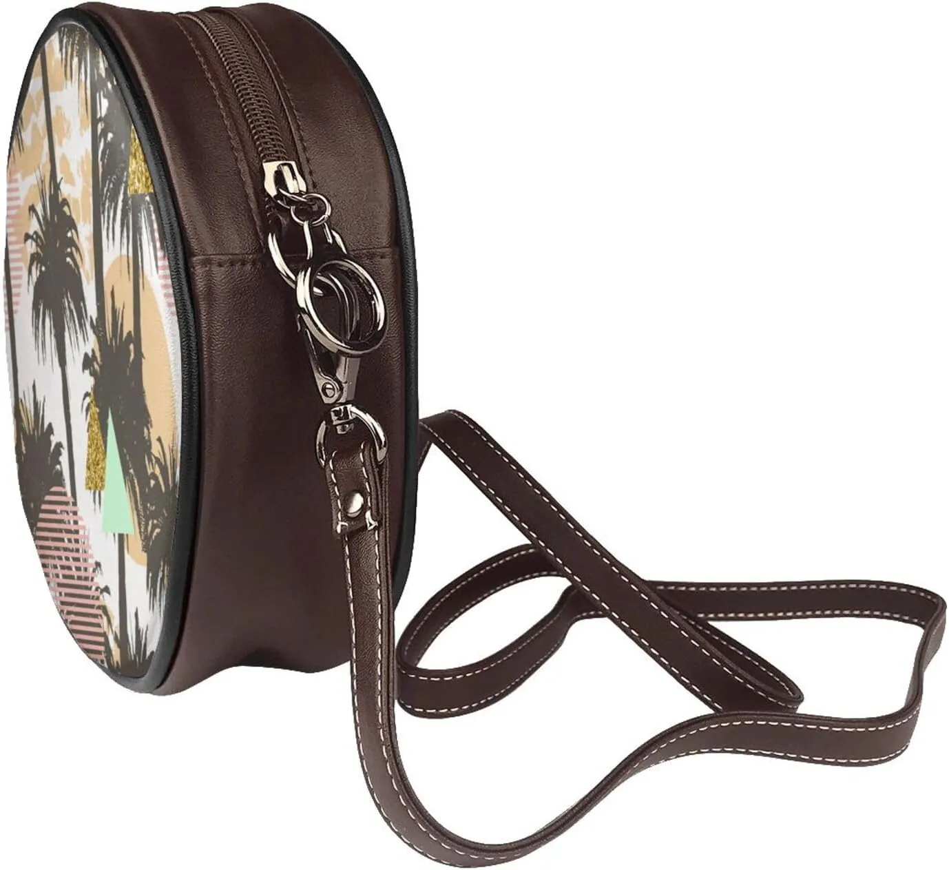 Round Faux Leather Crossbody Shoulder Sling Bag for Women