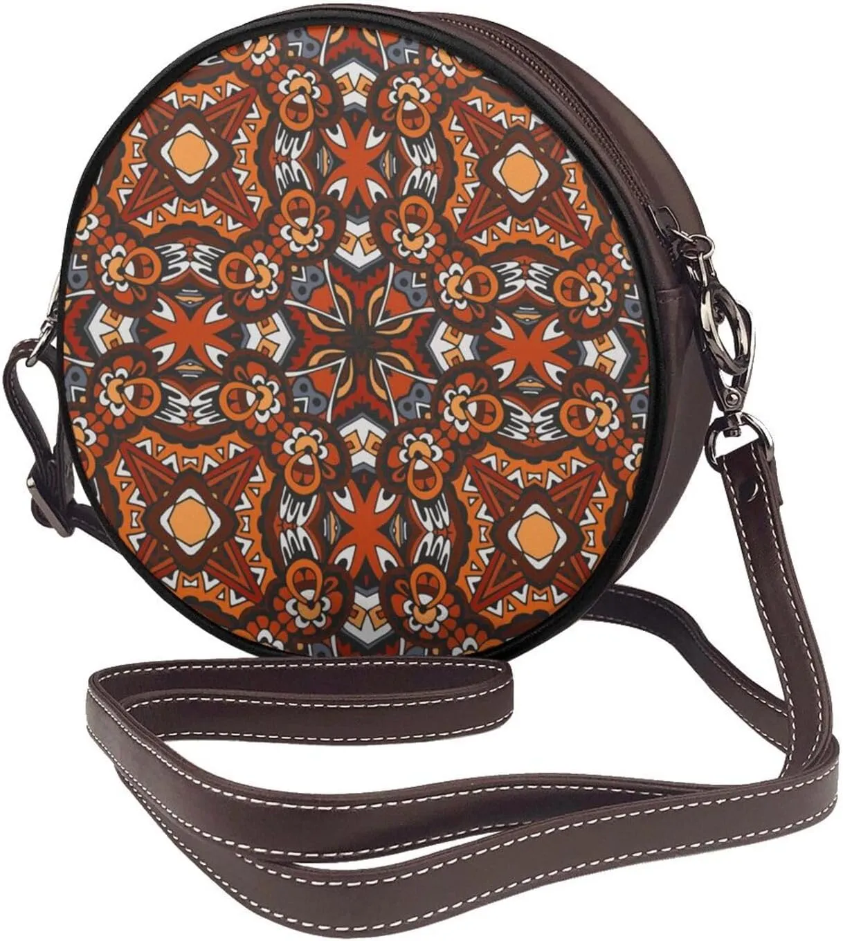 Round Faux Leather Crossbody Shoulder Sling Bag for Women