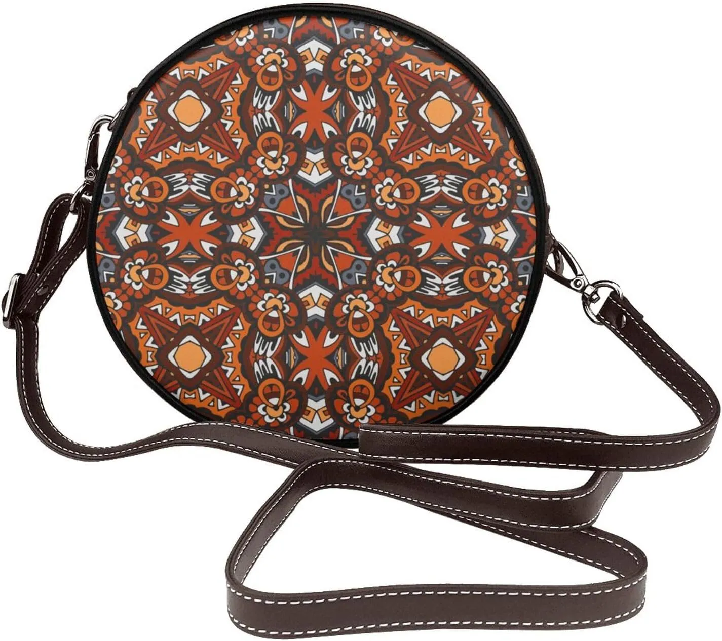 Round Faux Leather Crossbody Shoulder Sling Bag for Women