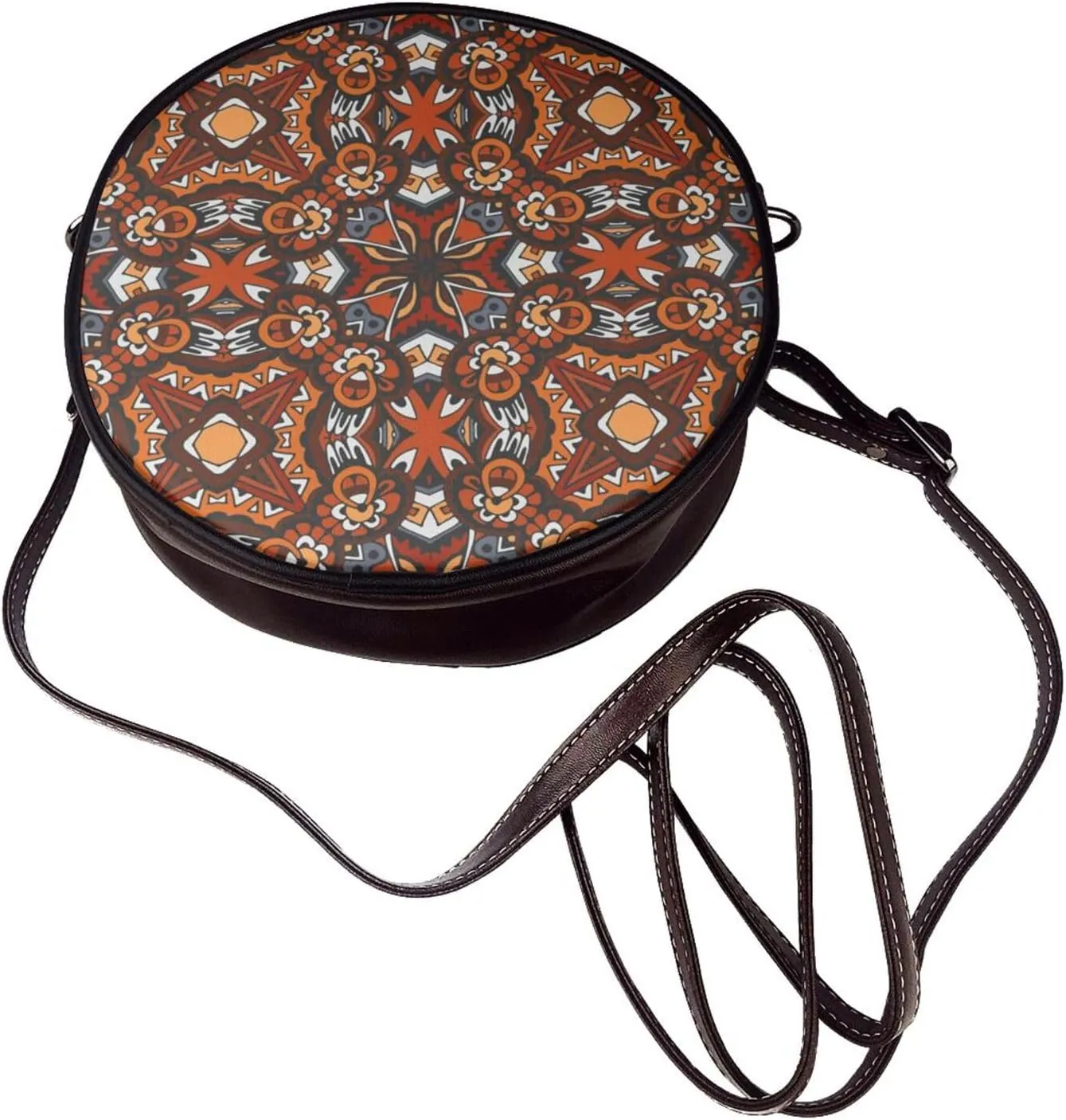 Round Faux Leather Crossbody Shoulder Sling Bag for Women