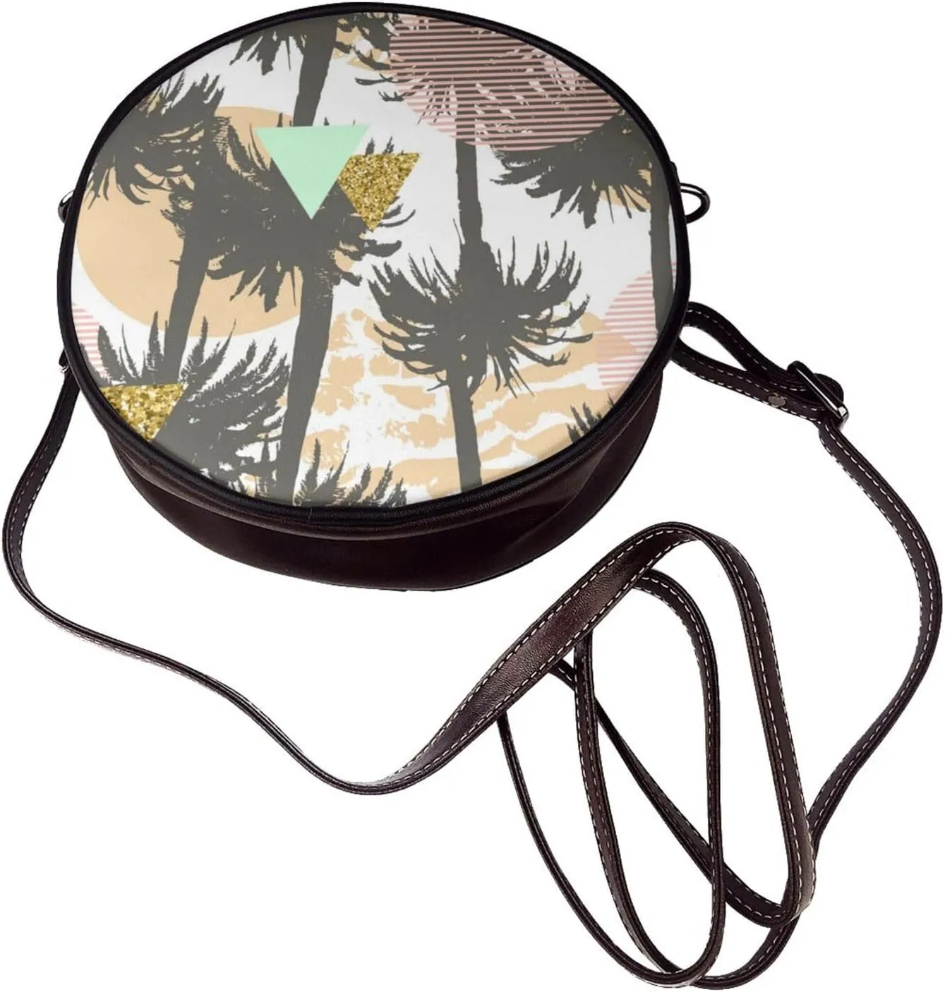 Round Faux Leather Crossbody Shoulder Sling Bag for Women