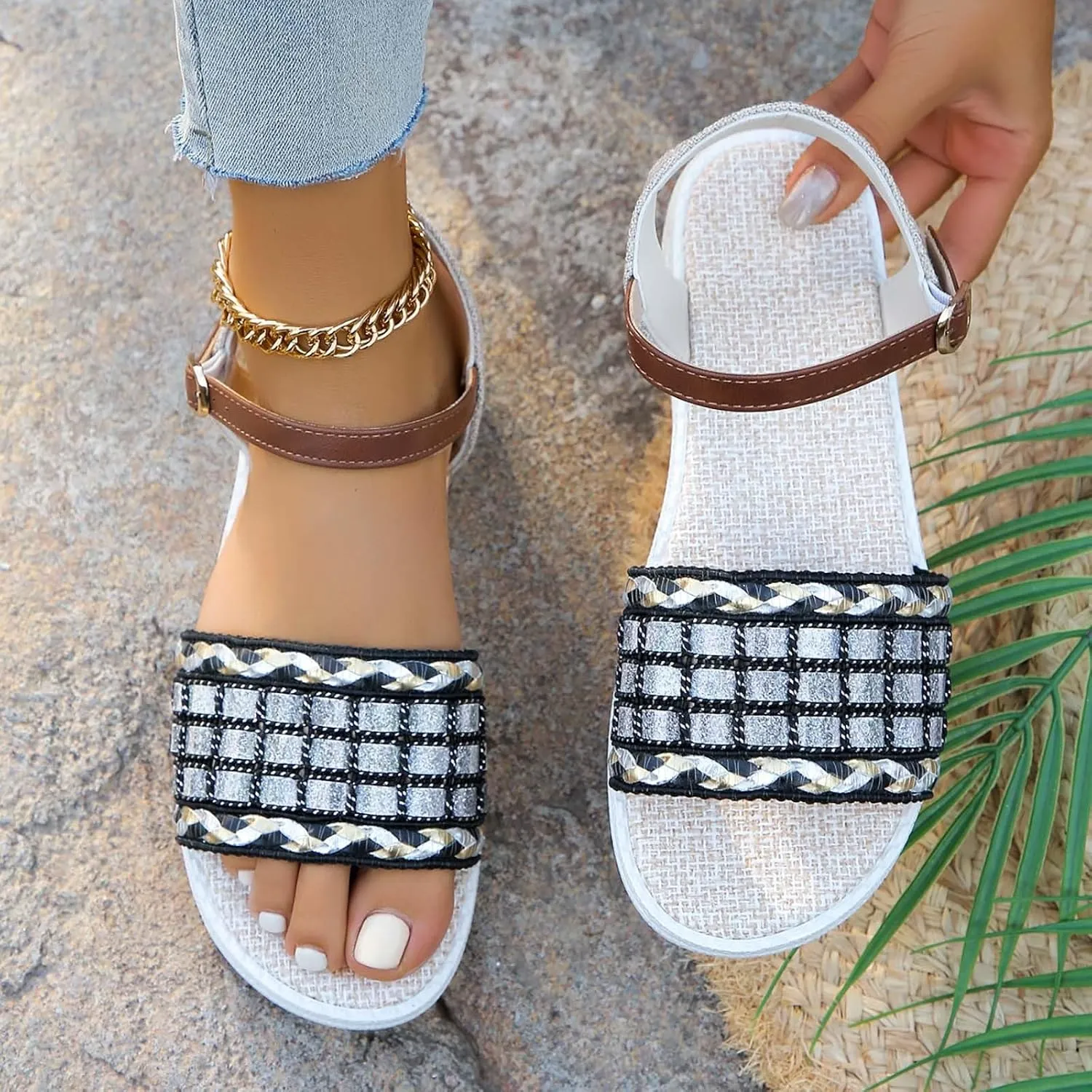 Sandals Women knitted Thick Sole Orthopedic Women's Sandals Summer Dressy Flats Casual Comfortable Platform Sandals