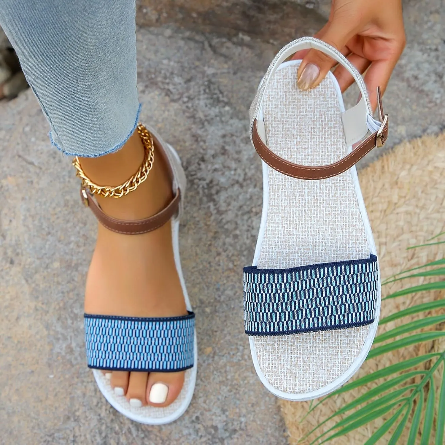 Sandals Women knitted Thick Sole Orthopedic Women's Sandals Summer Dressy Flats Casual Comfortable Platform Sandals