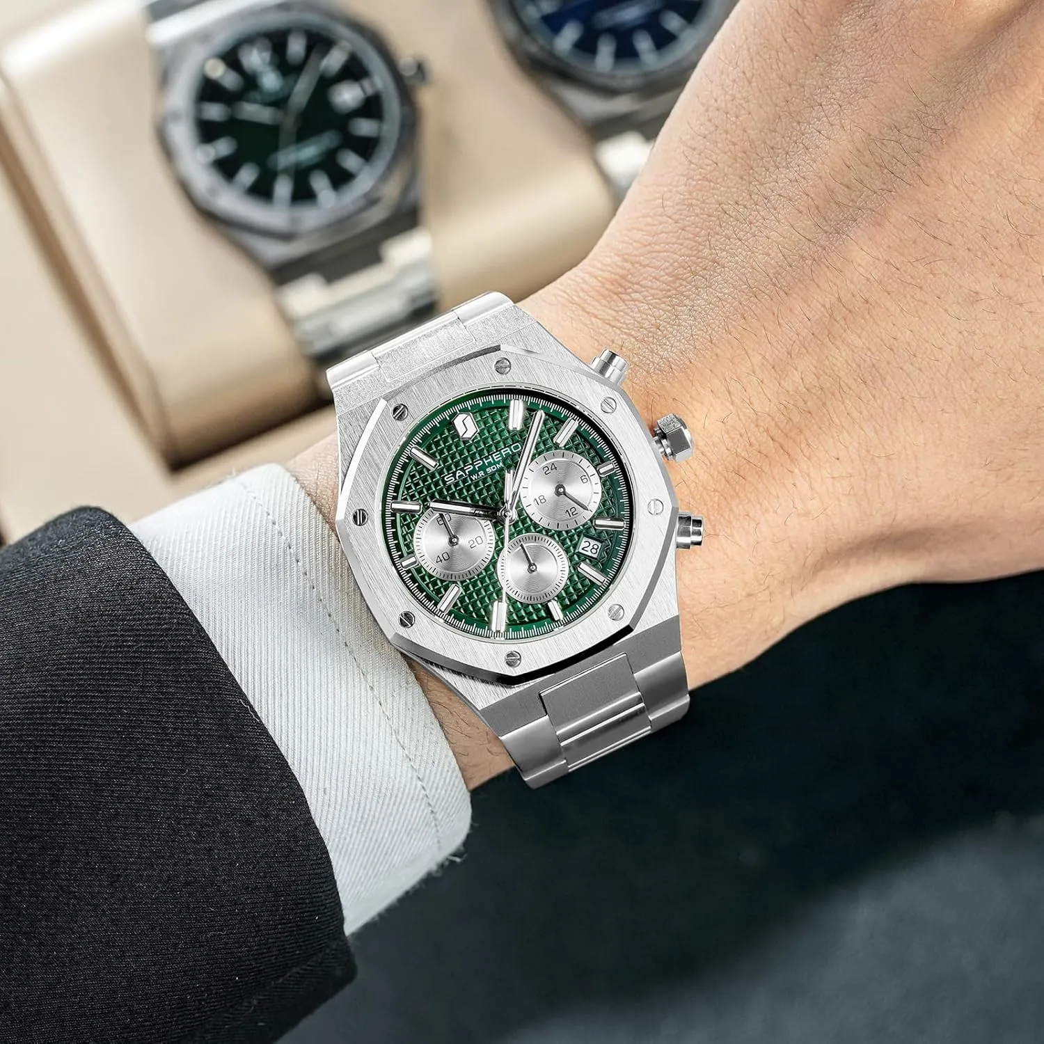 SAPPHERO Mens Watches Luxury 50M Waterproof Men's Wrist Watch Business Date Sport time Fashion Stainless Steel Strap Watches for Men