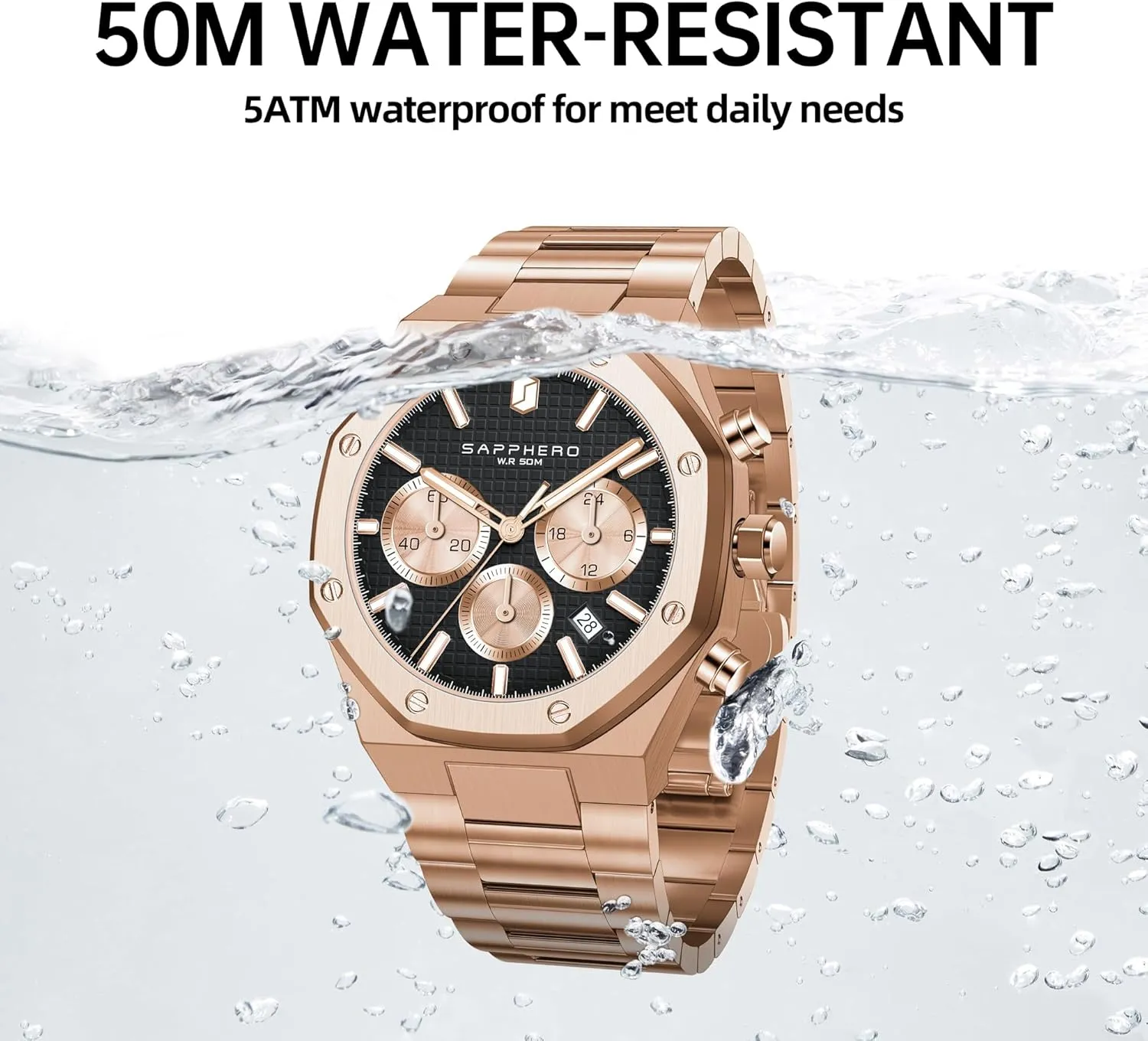 SAPPHERO Mens Watches Luxury 50M Waterproof Men's Wrist Watch Business Date Sport time Fashion Stainless Steel Strap Watches for Men