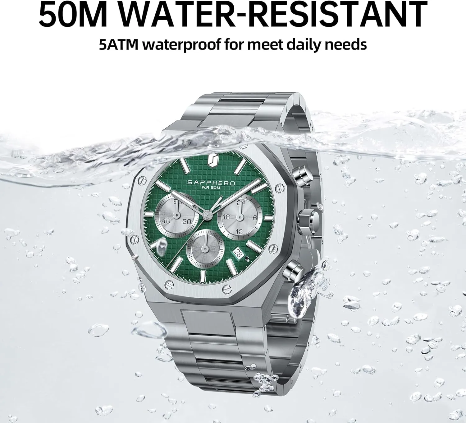 SAPPHERO Mens Watches Luxury 50M Waterproof Men's Wrist Watch Business Date Sport time Fashion Stainless Steel Strap Watches for Men