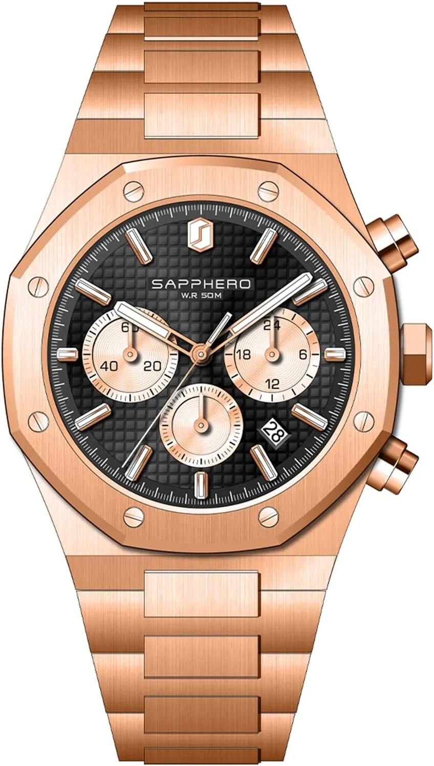 SAPPHERO Mens Watches Luxury 50M Waterproof Men's Wrist Watch Business Date Sport time Fashion Stainless Steel Strap Watches for Men