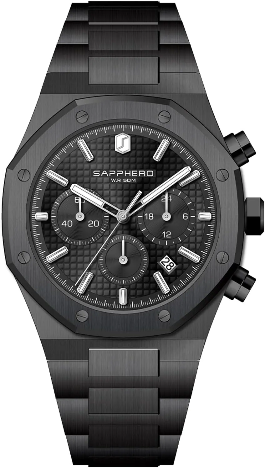 SAPPHERO Mens Watches Luxury 50M Waterproof Men's Wrist Watch Business Date Sport time Fashion Stainless Steel Strap Watches for Men