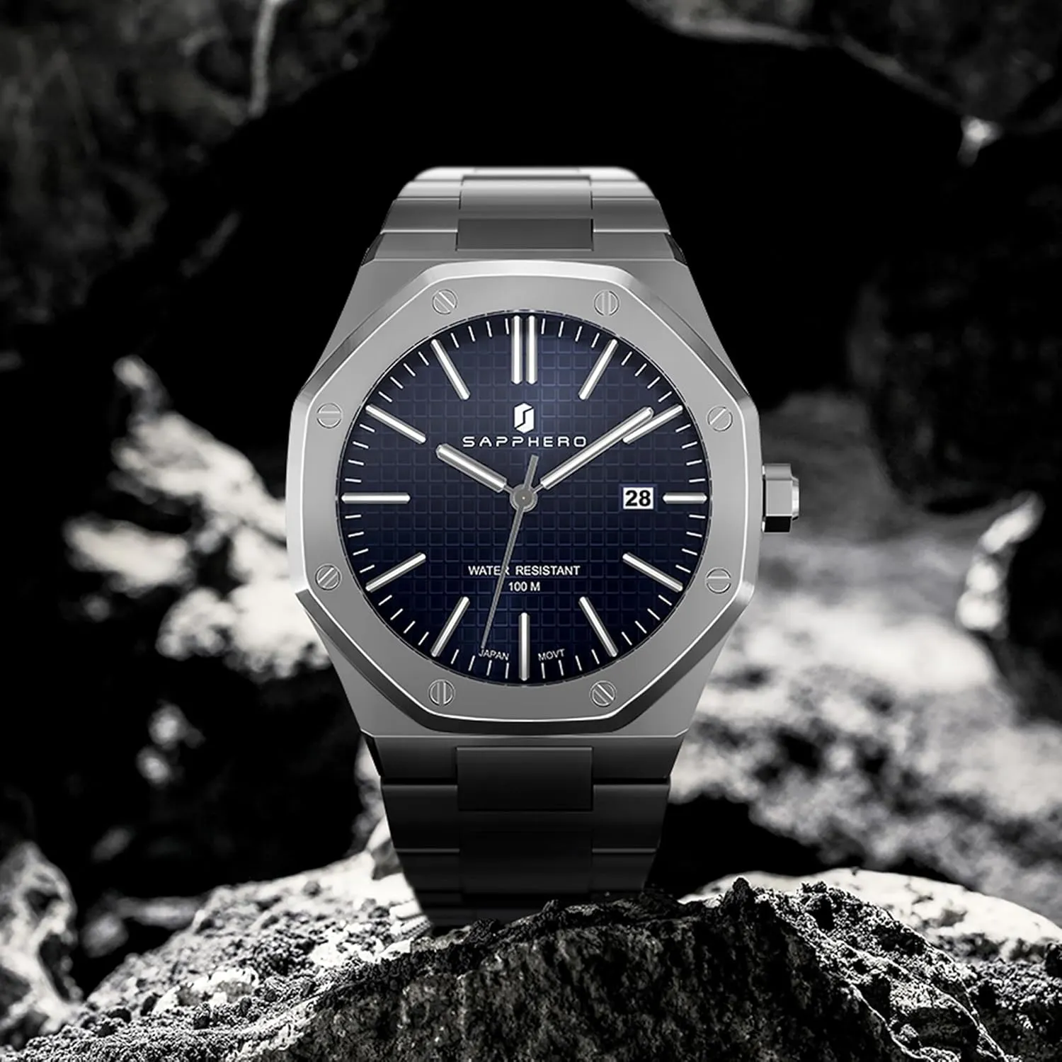 SAPPHERO Watches Men Octagonal Stainless Steel Waterproof Analog Japanese Quartz Wrist Watch Luminous Date Classic Business Luxury Watches for Men Elegant Gifts