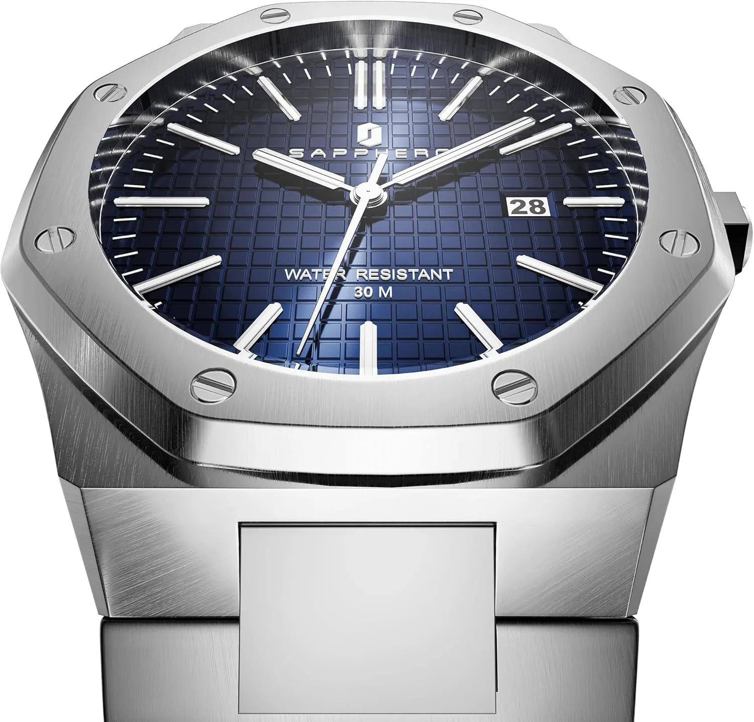 SAPPHERO Watches Men Octagonal Stainless Steel Waterproof Analog Japanese Quartz Wrist Watch Luminous Date Classic Business Luxury Watches for Men Elegant Gifts