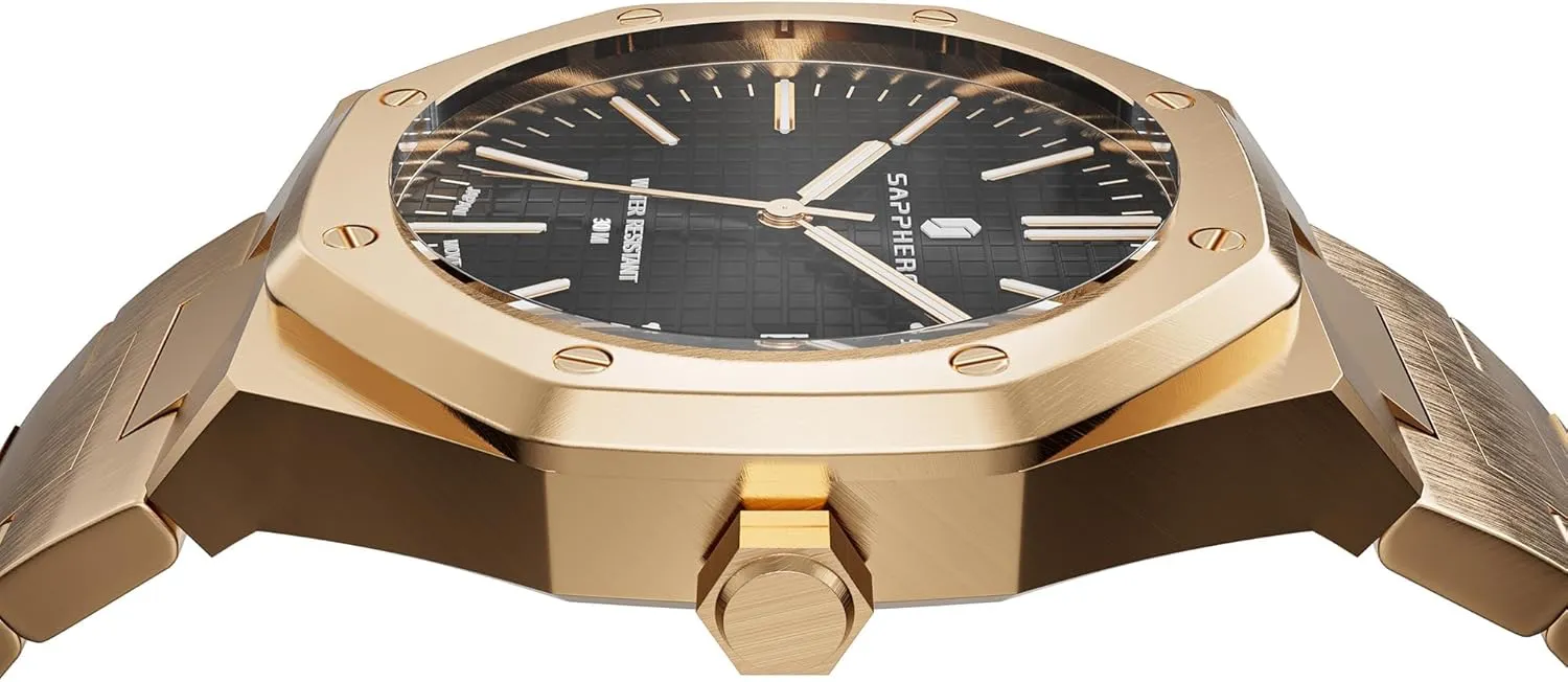 SAPPHERO Watches Men Octagonal Stainless Steel Waterproof Analog Japanese Quartz Wrist Watch Luminous Date Classic Business Luxury Watches for Men Elegant Gifts