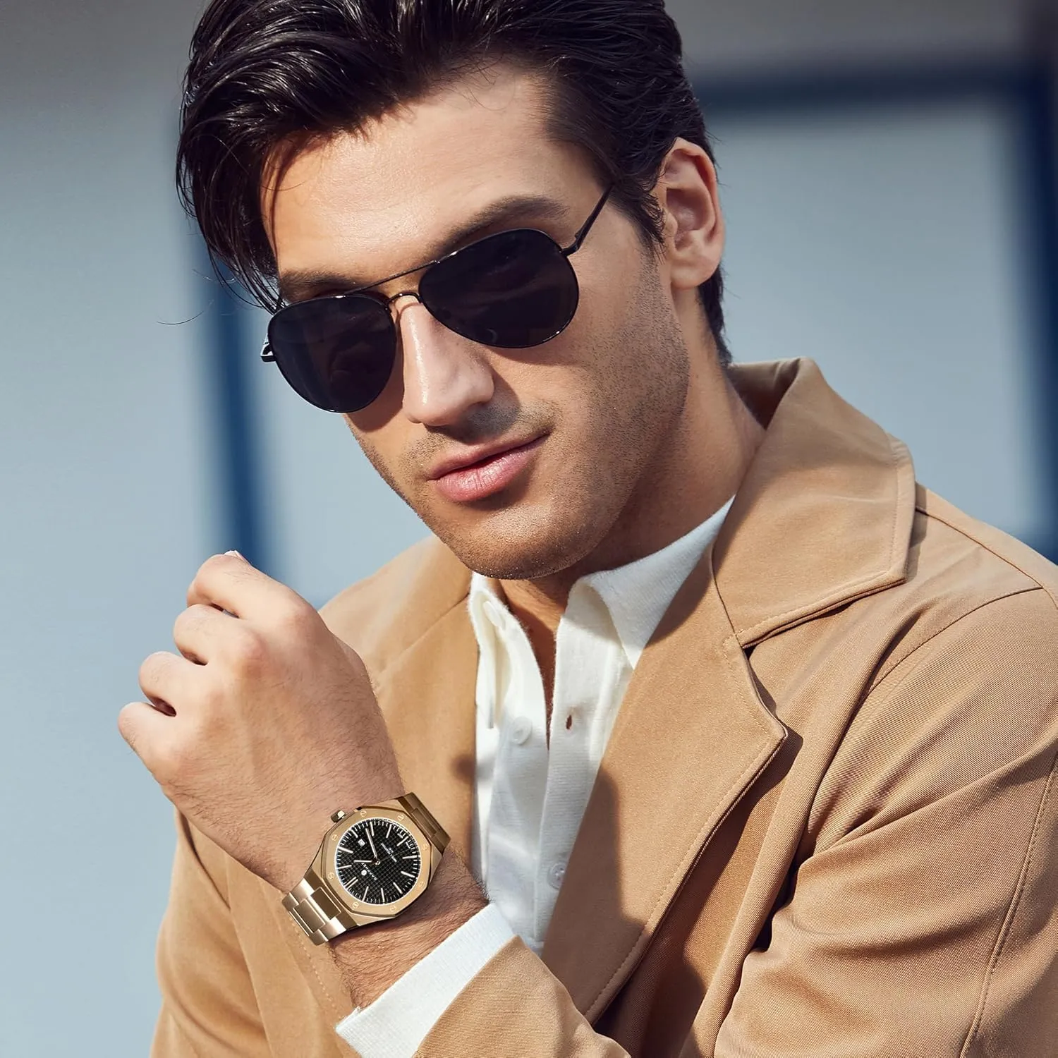 SAPPHERO Watches Men Octagonal Stainless Steel Waterproof Analog Japanese Quartz Wrist Watch Luminous Date Classic Business Luxury Watches for Men Elegant Gifts