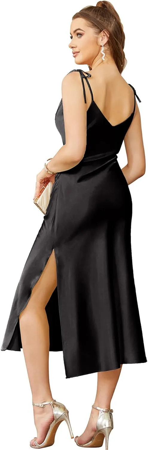 Satin Silk Slip Maxi Dress for Wedding Guest Women Backless Maxi Dress