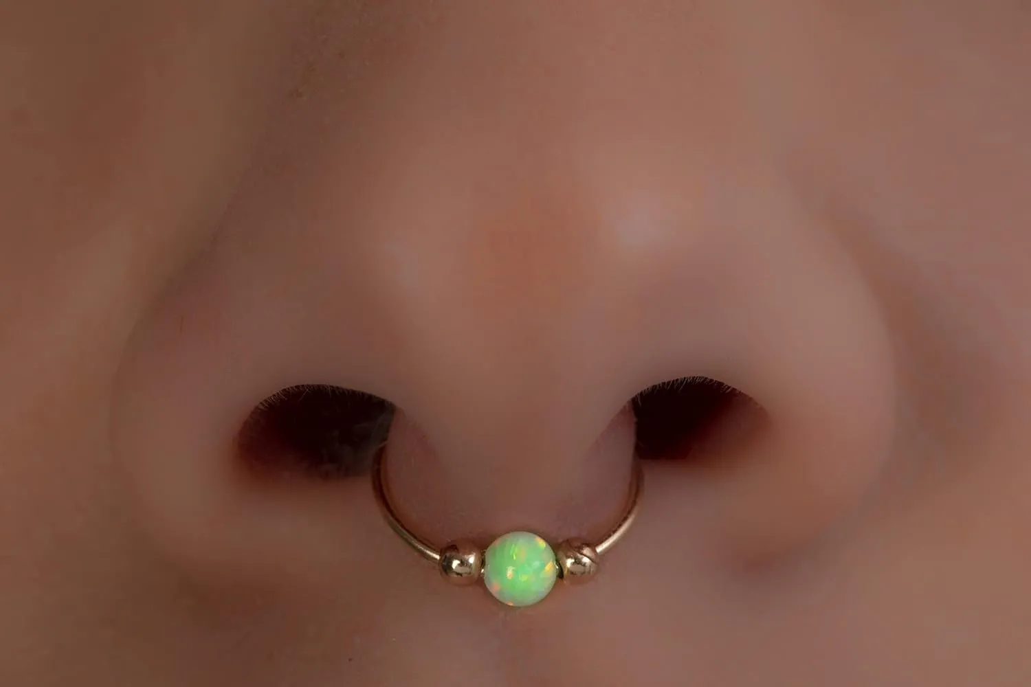 Septum Ring For Women 20 Gauge Septum Hoop 14k Gold Filled, Green Opal Septum Piercing Rings Thin Nose Jewelry Hoops