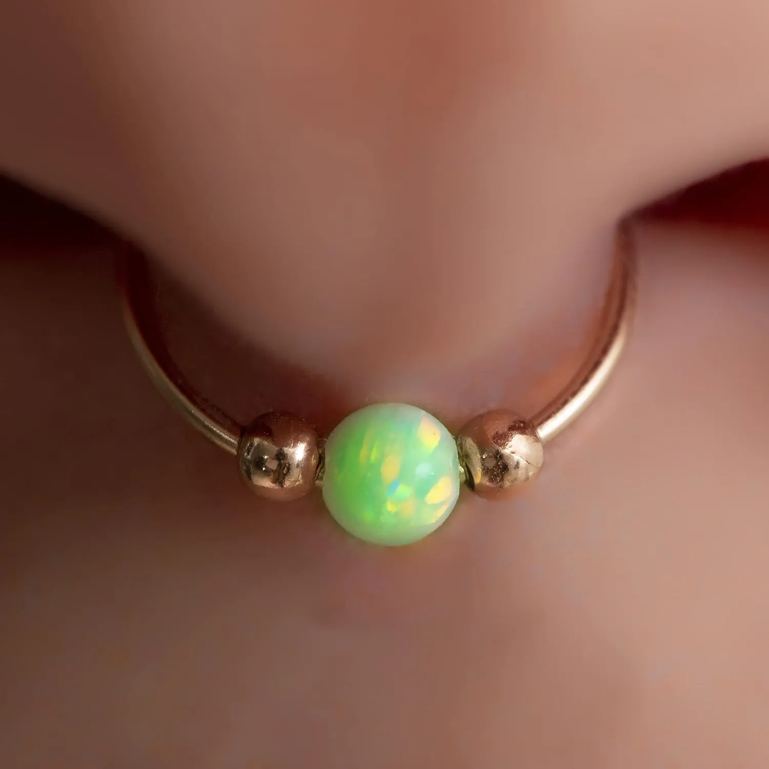 Septum Ring For Women 20 Gauge Septum Hoop 14k Gold Filled, Green Opal Septum Piercing Rings Thin Nose Jewelry Hoops
