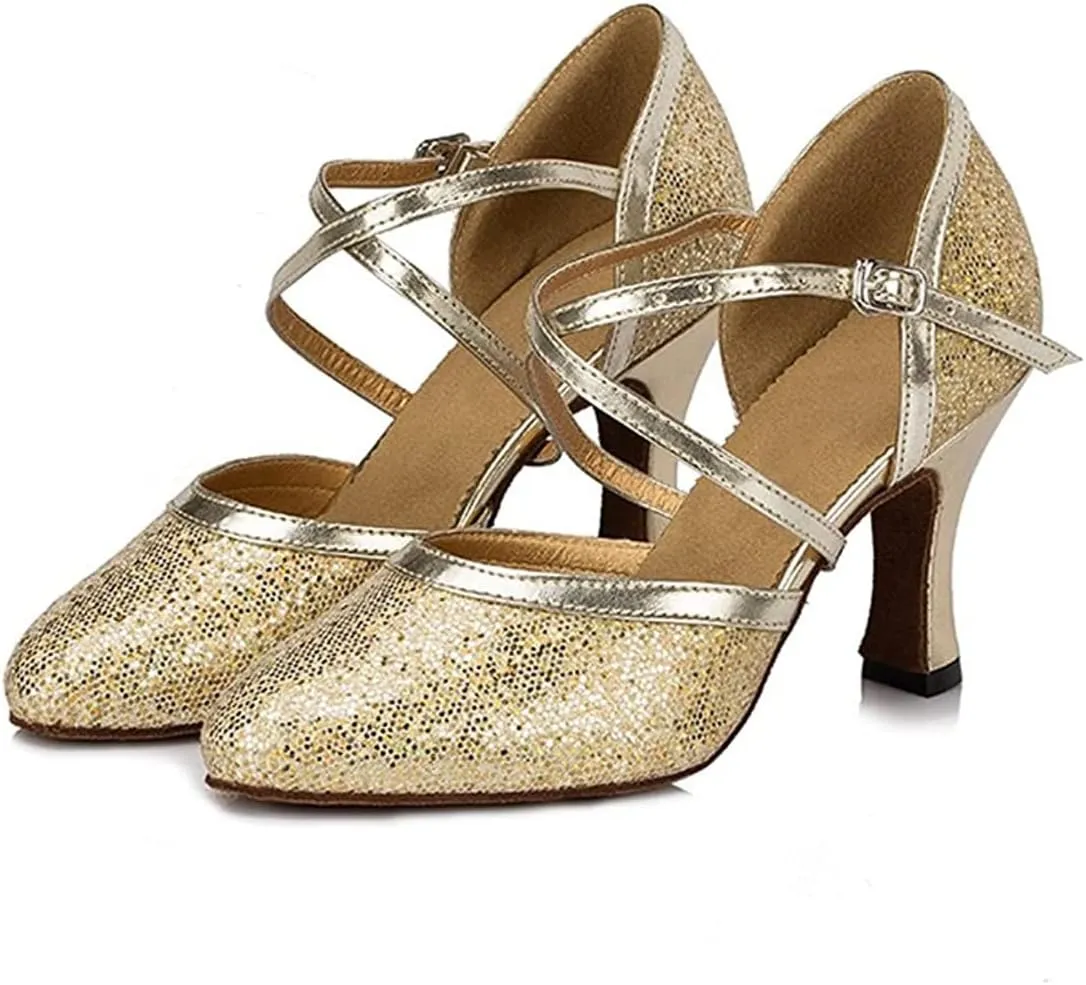 Sequin Women's Suede Sole Party Wedding Shoes Practice Ballroom Dance Shoes for 1920S