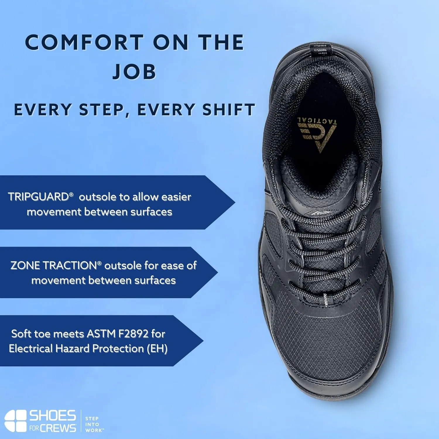 Shoes for Crews Defender Mid, Men's, Women's, Unisex Soft Toe (ST) and Nano Composite Toe (NCT) Work Shoes, Slip Resistant, Water Resistant, Black