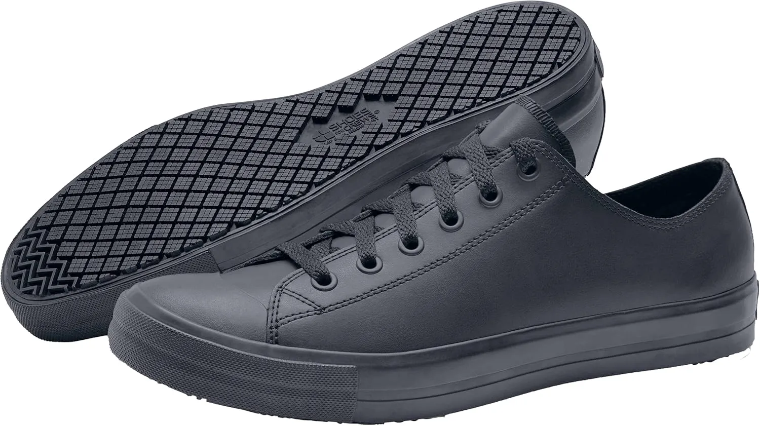 Shoes for Crews Delray, Men's, Women's, Unisex Leather Work Shoes, Slip Resistant, Water Resistant, Black, Men's 3.5 / Women's 5