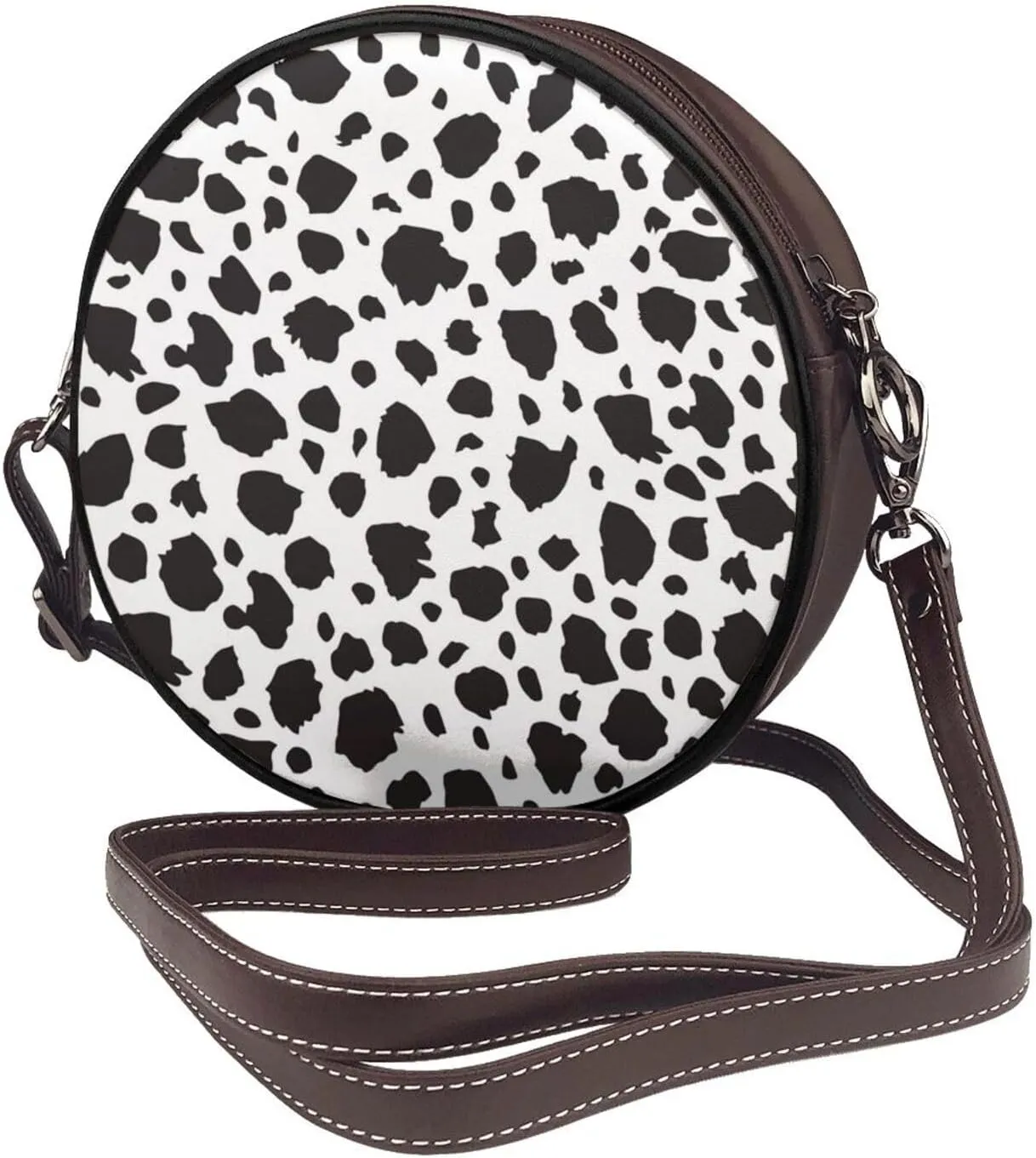 Shoulder Round Circle Bag Leather Travel Briefcase Satchel for Office, Work, Travel