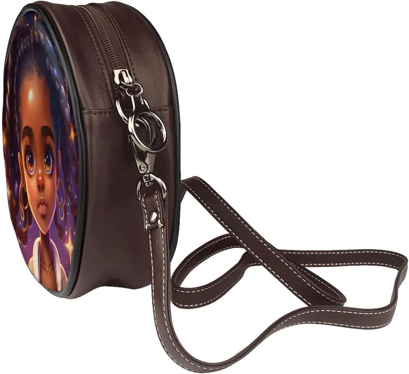 Shoulder Round Circle Bag Leather Travel Briefcase Satchel for Office, Work, Travel