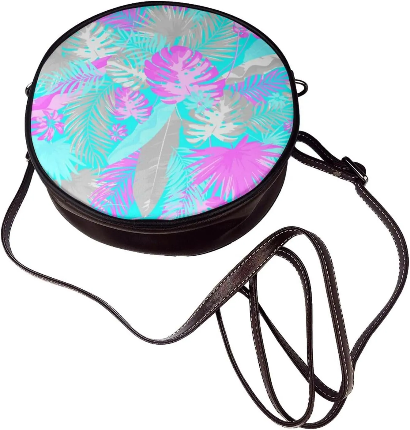 Shoulder Round Circle Bag Leather Travel Briefcase Satchel for Office, Work, Travel
