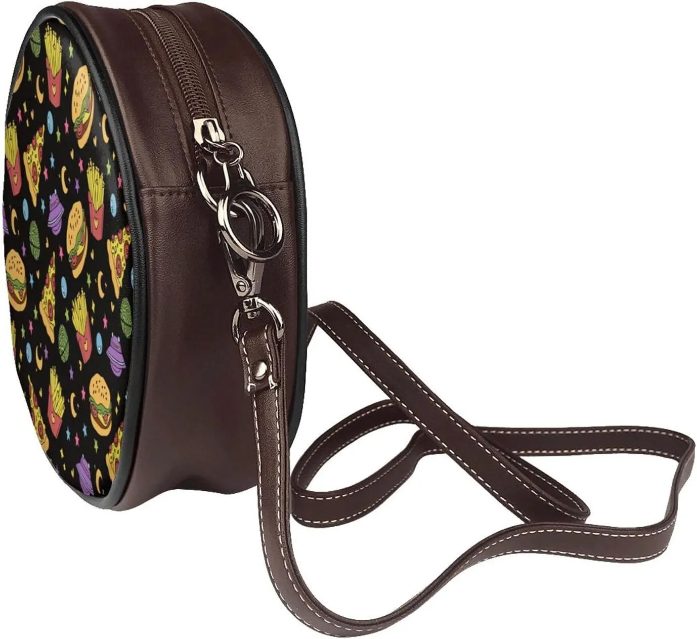 Shoulder Round Circle Bag Leather Travel Briefcase Satchel for Office, Work, Travel