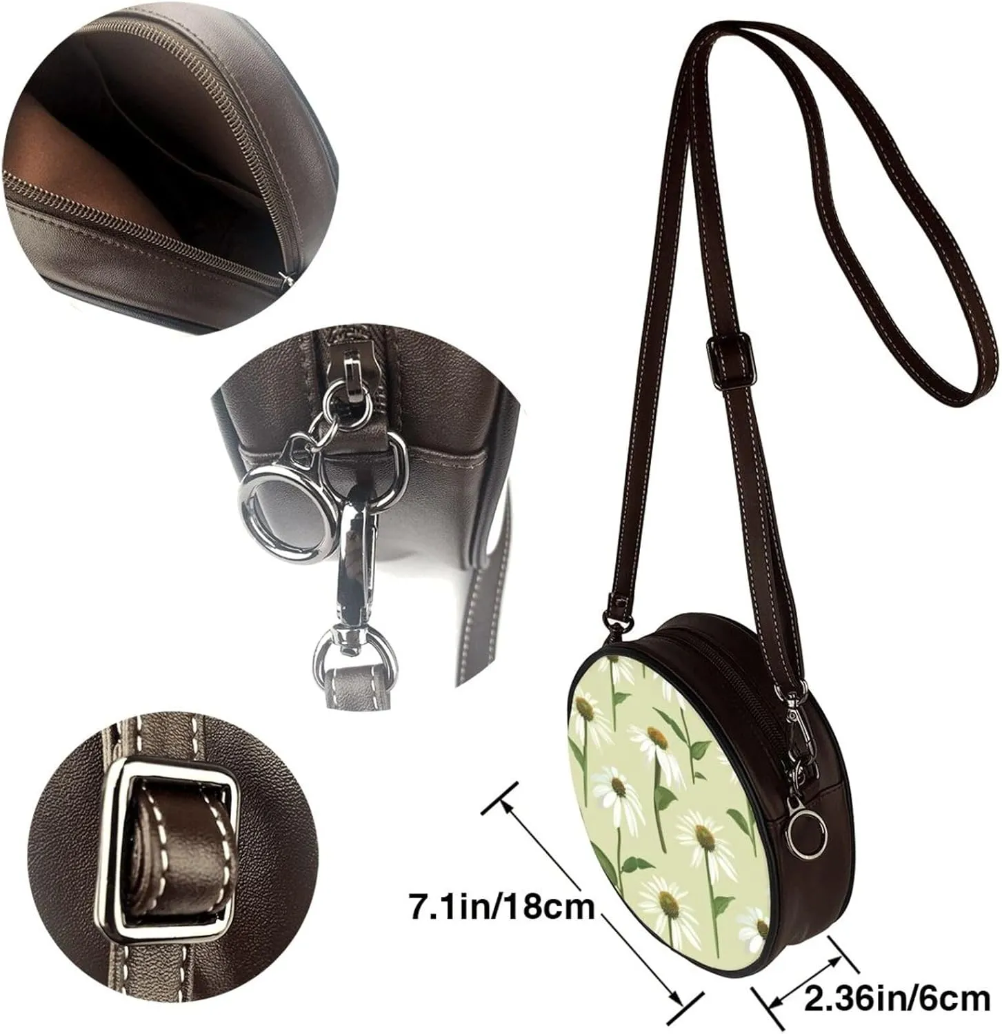 Shoulder Round Circle Bag Leather Travel Briefcase Satchel for Office, Work, Travel