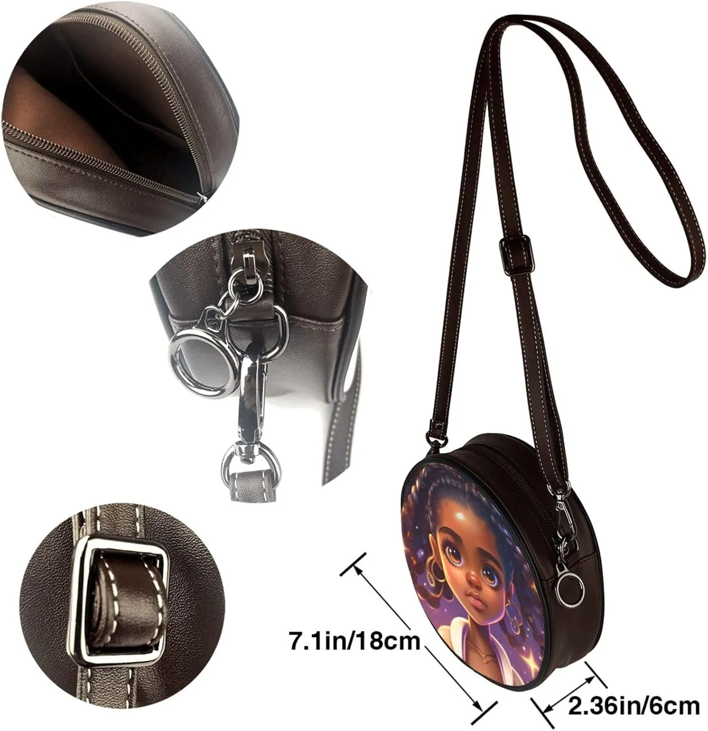 Shoulder Round Circle Bag Leather Travel Briefcase Satchel for Office, Work, Travel