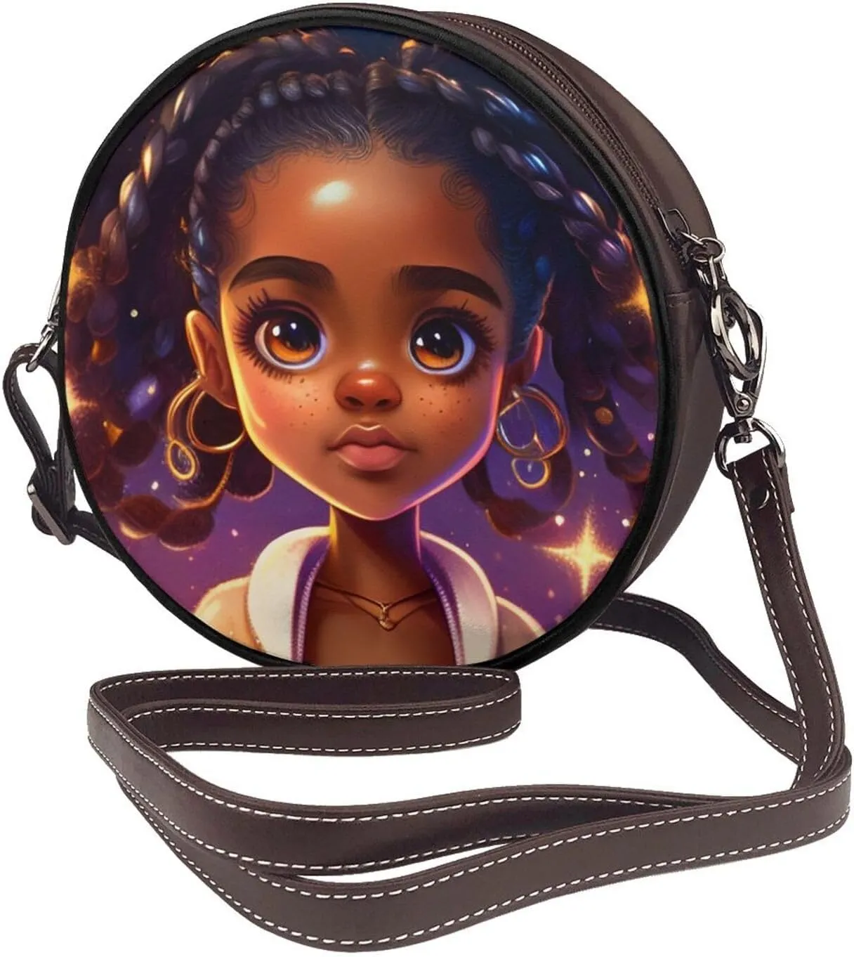 Shoulder Round Circle Bag Leather Travel Briefcase Satchel for Office, Work, Travel
