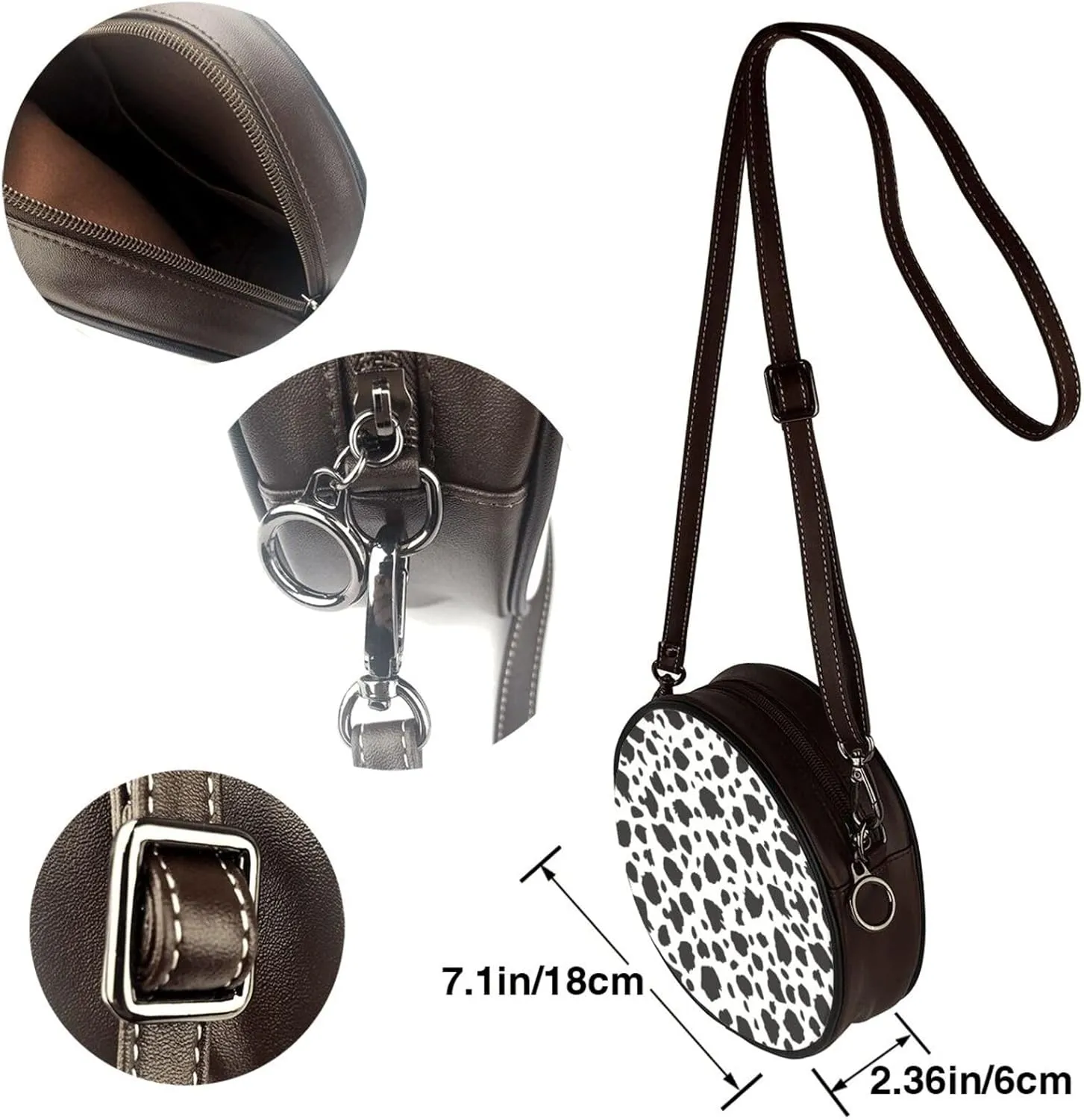Shoulder Round Circle Bag Leather Travel Briefcase Satchel for Office, Work, Travel