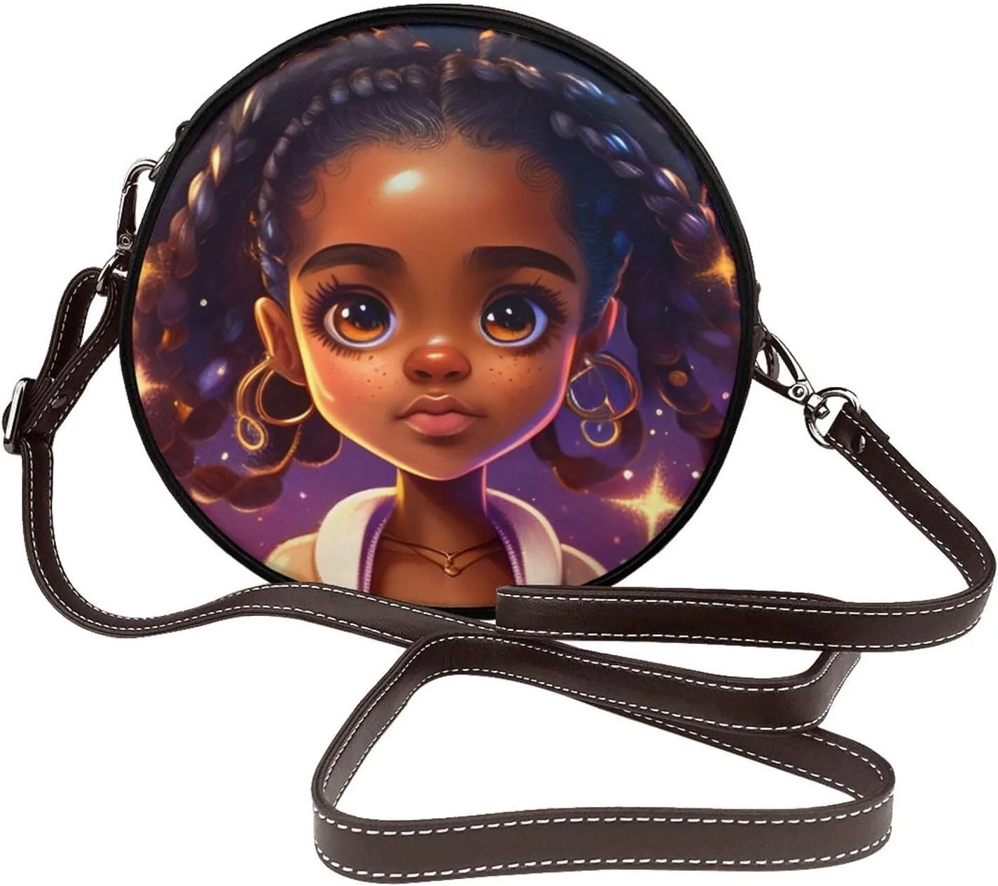 Shoulder Round Circle Bag Leather Travel Briefcase Satchel for Office, Work, Travel