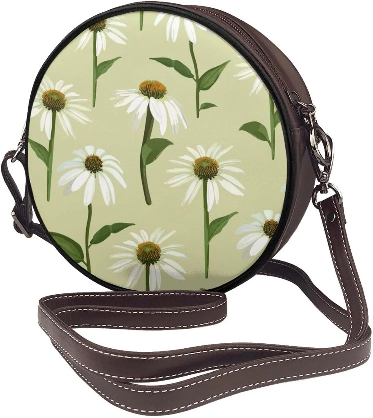 Shoulder Round Circle Bag Leather Travel Briefcase Satchel for Office, Work, Travel