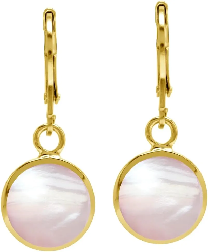 Silvershake 10MM Round Shape Gemstone White Gold Plated or Yellow Gold Plated 925 Sterling Silver Basic Bezel Set Leverback Dangle Earrings Jewelry for Women