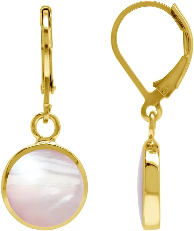 Silvershake 10MM Round Shape Gemstone White Gold Plated or Yellow Gold Plated 925 Sterling Silver Basic Bezel Set Leverback Dangle Earrings Jewelry for Women