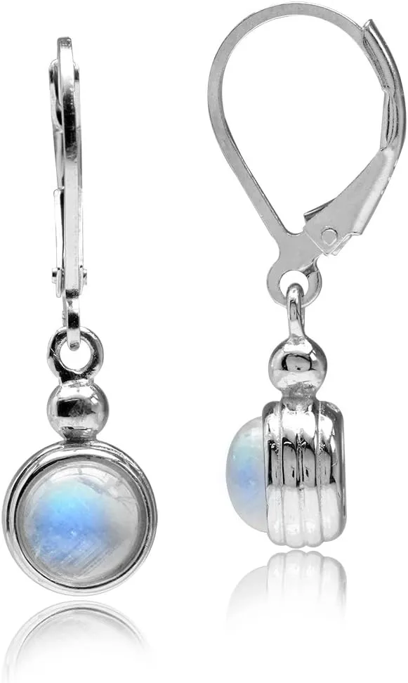 Silvershake 6mm Natural Moonstone White Gold Plated 925 Sterling Silver Casual Leverback Dangle Earrings