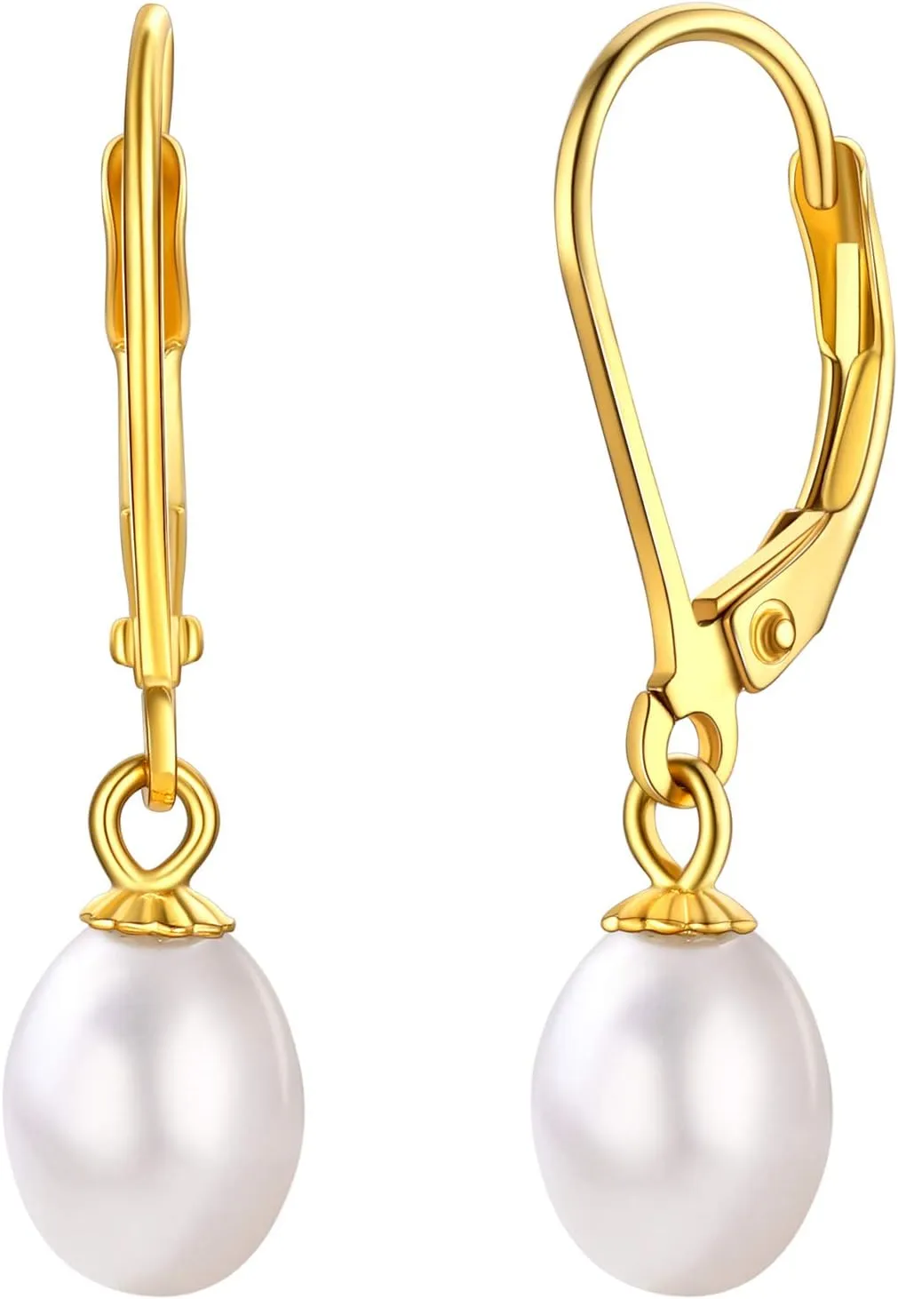 Silvora Freshwater Pearl Hoop Earrings 6MM/8MM Pearl Drops Sterling Silver Hoops Dangle Earrings for Women Teen Girls