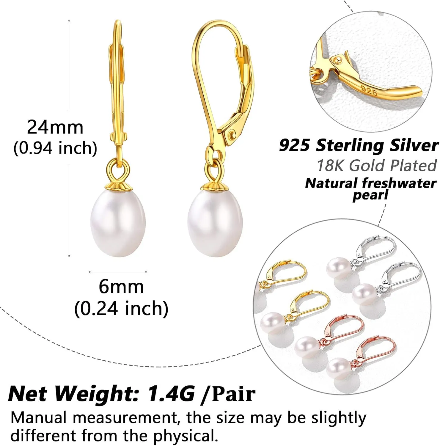 Silvora Freshwater Pearl Hoop Earrings 6MM/8MM Pearl Drops Sterling Silver Hoops Dangle Earrings for Women Teen Girls