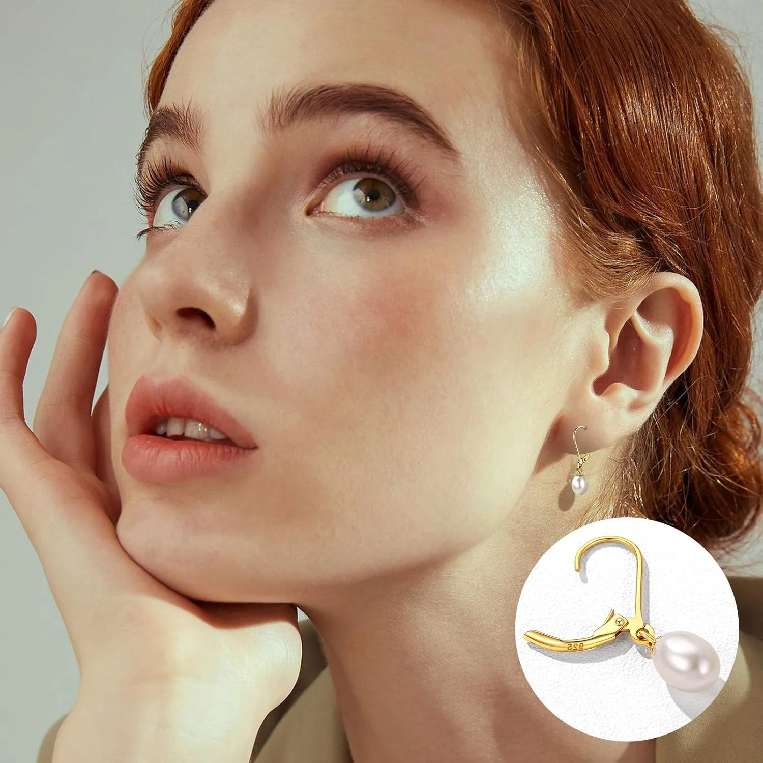 Silvora Freshwater Pearl Hoop Earrings 6MM/8MM Pearl Drops Sterling Silver Hoops Dangle Earrings for Women Teen Girls