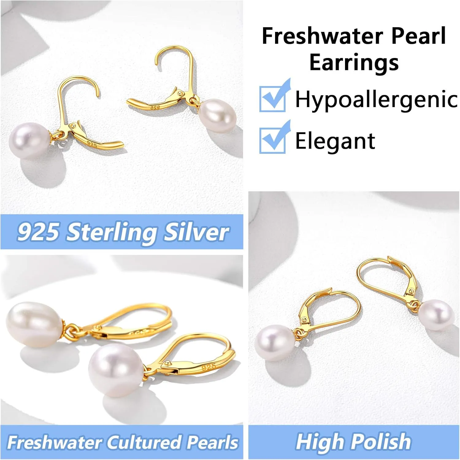 Silvora Freshwater Pearl Hoop Earrings 6MM/8MM Pearl Drops Sterling Silver Hoops Dangle Earrings for Women Teen Girls