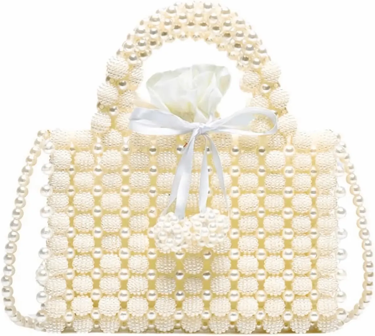 Small Beaded Clutch Purses for Women Handmade Bucket Pearl Handbag for Evening Wedding Party Formal